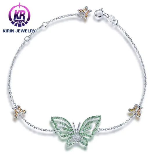 Wholesale 18K Gold Lab Created Emerald Dainty Butterfly Bracelet