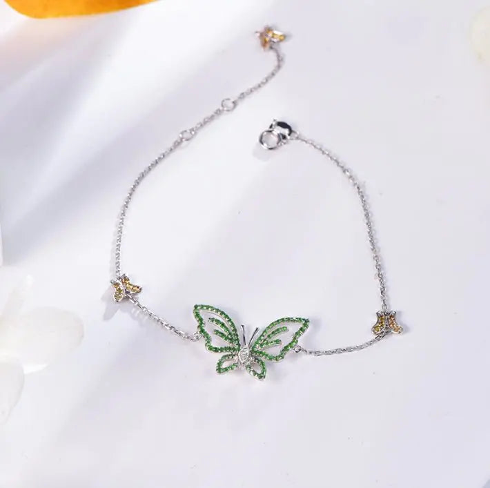 Wholesale 18K Gold Lab Created Emerald Dainty Butterfly Bracelet
