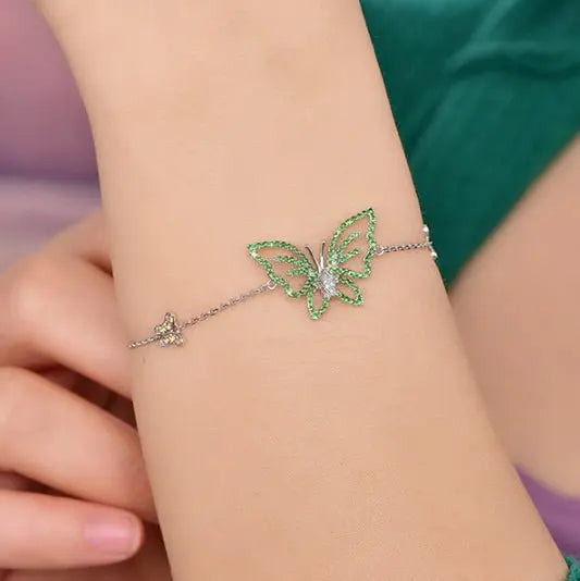 Wholesale 18K Gold Lab Created Emerald Dainty Butterfly Bracelet for Women