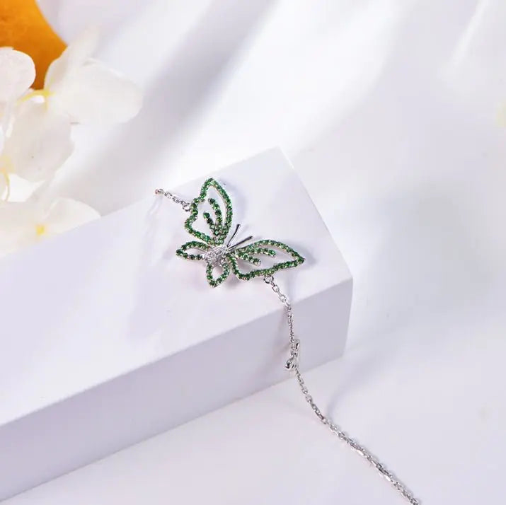 Wholesale 18K Gold Lab Created Emerald Green Butterfly Bracelet​