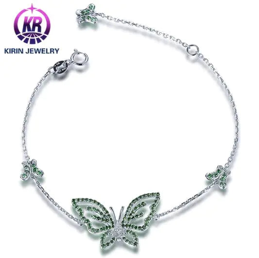 Wholesale 18K Gold Lab Created Emerald Green Butterfly Bracelet​