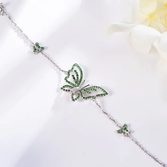 Wholesale 18K Gold Lab Created Emerald Green Butterfly Bracelet​