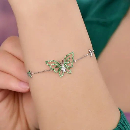Wholesale 18K Gold Lab Created Emerald Green Butterfly Bracelet​ for Women