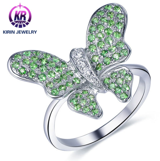 Wholesale 18K Gold Lab Created Emerald Green Butterfly Ring
