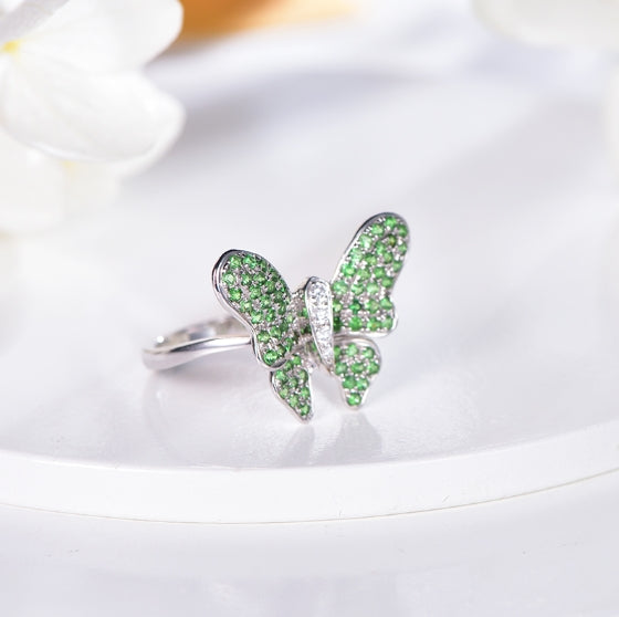 Wholesale 18K Gold Lab Created Emerald Green Butterfly Ring
