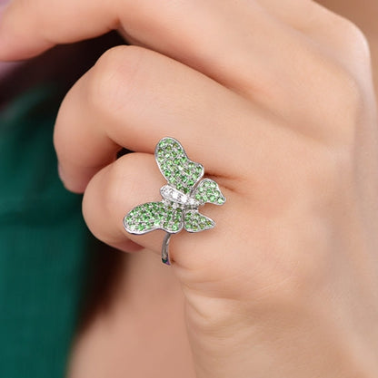 Wholesale 18K Gold Lab Created Emerald Green Butterfly Ring for Women