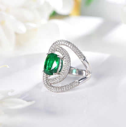 Wholesale 18K Gold Lab Created Emerald Pave Split Shank Ring