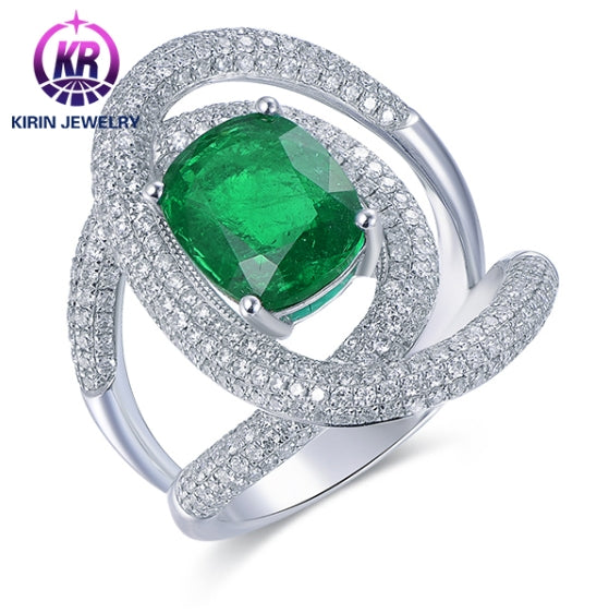 Wholesale 18K Gold Lab Created Emerald Pave Split Shank Ring