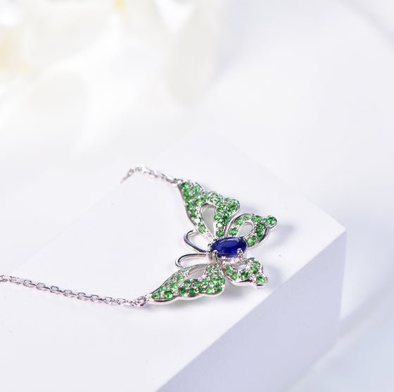 Wholesale 18K Gold Lab Created Emerald & Sapphire Butterfly Pendants Jewelry​