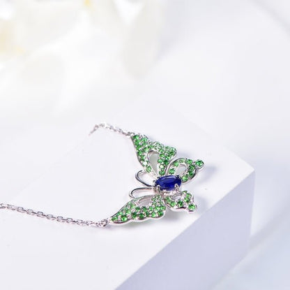 Wholesale 18K Gold Lab Created Emerald & Sapphire Butterfly Pendants Jewelry​