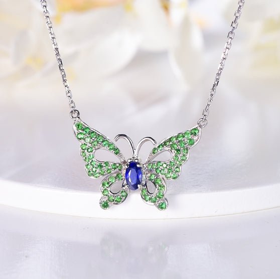 Wholesale 18K Gold Lab Created Emerald & Sapphire Butterfly Pendants Jewelry​