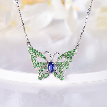 Wholesale 18K Gold Lab Created Emerald & Sapphire Butterfly Pendants Jewelry​