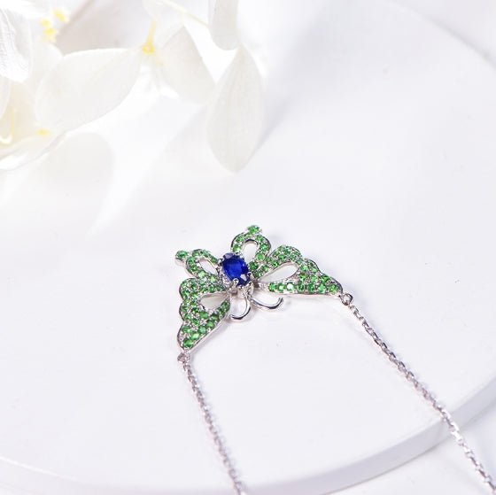 Wholesale 18K Gold Lab Created Emerald & Sapphire Butterfly Pendants Jewelry​