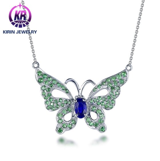 Wholesale 18K Gold Lab Created Emerald & Sapphire Butterfly Pendants Jewelry​