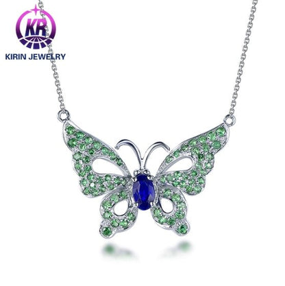 Wholesale 18K Gold Lab Created Emerald & Sapphire Butterfly Pendants Jewelry​