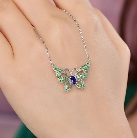 Wholesale 18K Gold Lab Created Emerald & Sapphire Butterfly Pendants Jewelry​ for Women