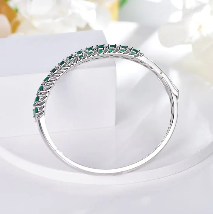 Wholesale 18K Gold Lab Created Green Emerald Open Cuff Bangle