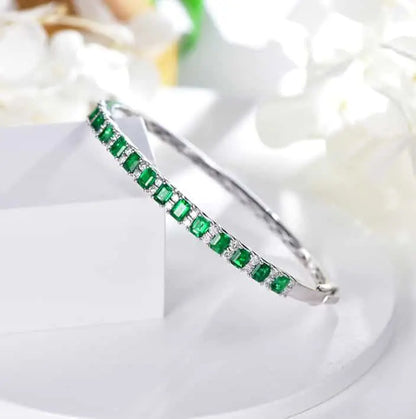 Wholesale 18K Gold Lab Created Green Emerald Open Cuff Bangle