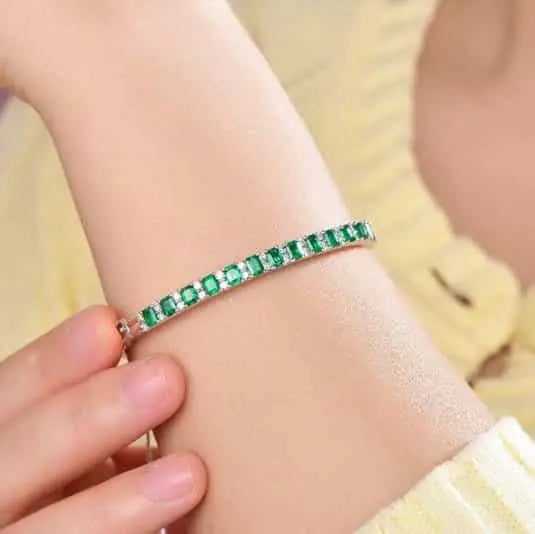 Wholesale 18K Gold Lab Created Green Emerald Open Cuff Bangle for Women