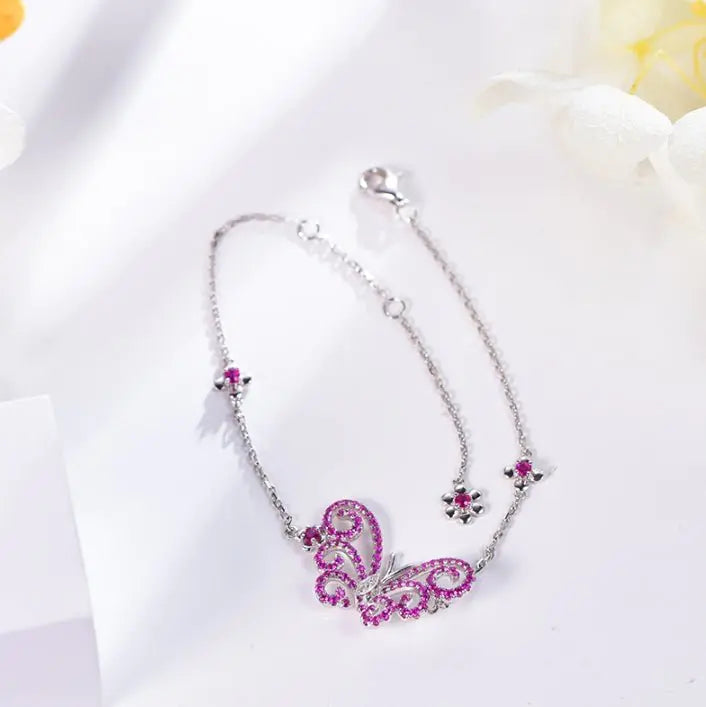 Wholesale 18K Gold Lab Created Ruby Butterfly Flower Bracelet​