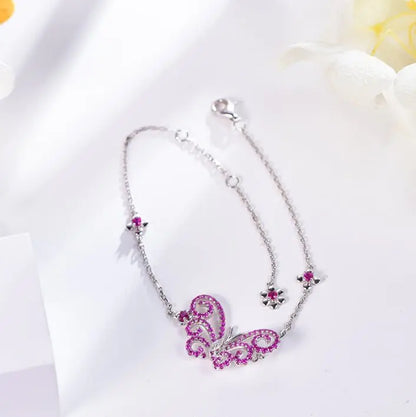 Wholesale 18K Gold Lab Created Ruby Butterfly Flower Bracelet​