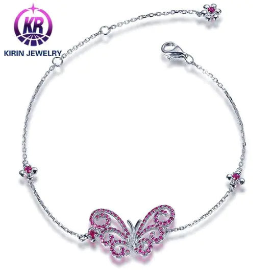 Wholesale 18K Gold Lab Created Ruby Butterfly Flower Bracelet​