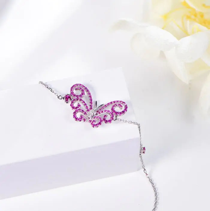 Wholesale 18K Gold Lab Created Ruby Butterfly Flower Bracelet​