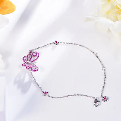 Wholesale 18K Gold Lab Created Ruby Butterfly Flower Bracelet​