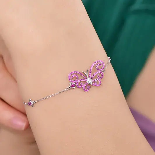 Wholesale 18K Gold Lab Created Ruby Butterfly Flower Bracelet​ for Women