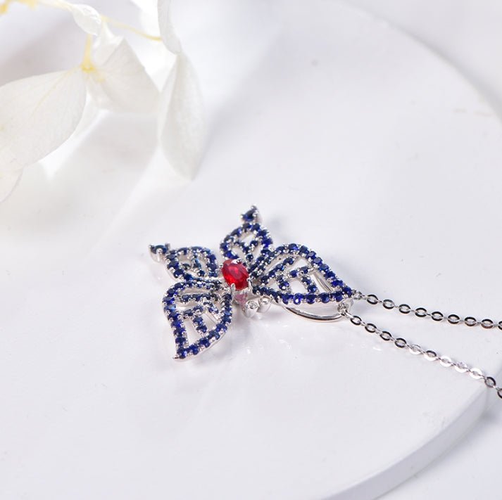 Wholesale 18K Gold Lab Created Ruby Sapphire Blue Butterfly Pendant