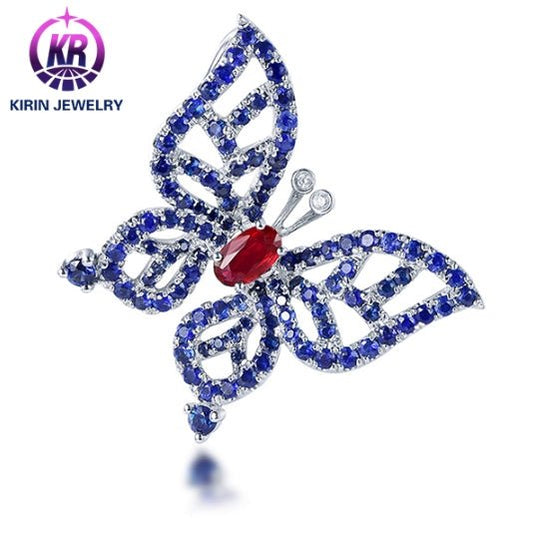 Wholesale 18K Gold Lab Created Ruby Sapphire Blue Butterfly Pendant