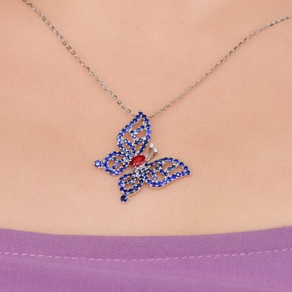 Wholesale 18K Gold Lab Created Ruby Sapphire Blue Butterfly Pendant for Women
