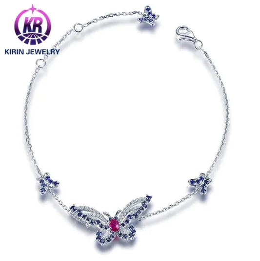 Wholesale 18K Gold Lab Created Ruby & Sapphire Vintage Butterfly Bracelet