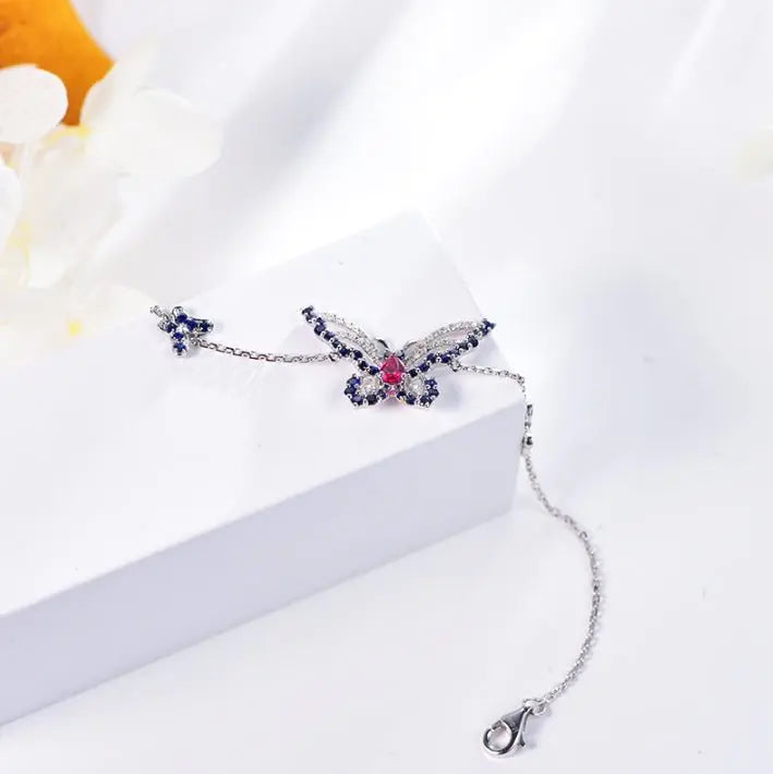 Wholesale 18K Gold Lab Created Ruby & Sapphire Vintage Butterfly Bracelet