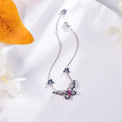 Wholesale 18K Gold Lab Created Ruby & Sapphire Vintage Butterfly Bracelet