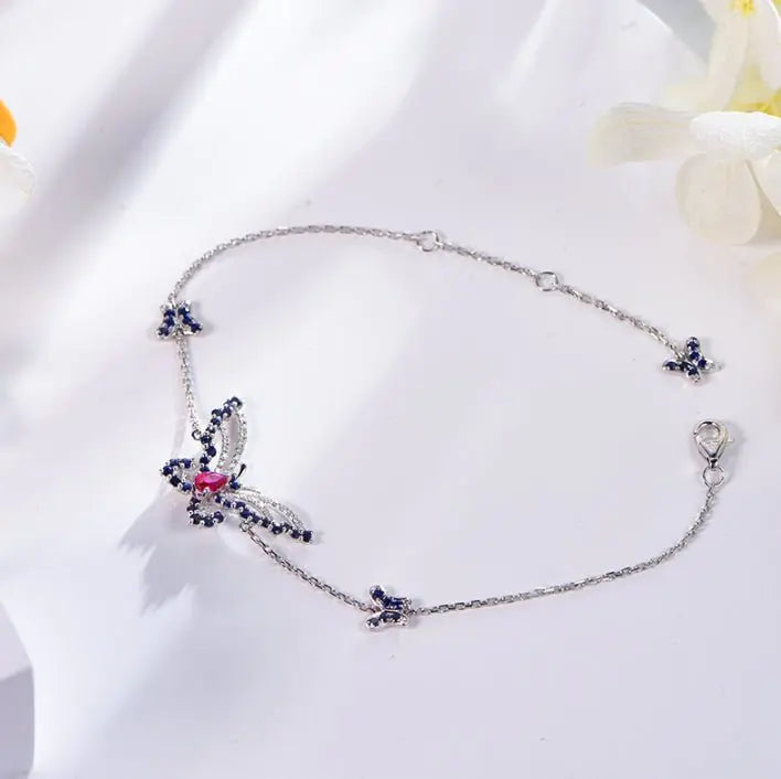 Wholesale 18K Gold Lab Created Ruby & Sapphire Vintage Butterfly Bracelet