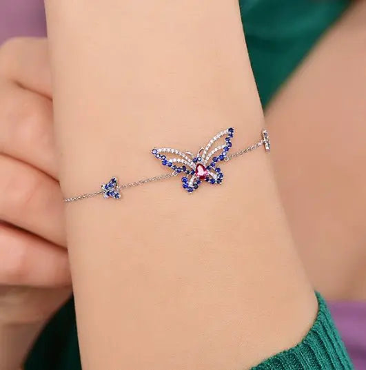 Wholesale 18K Gold Lab Created Ruby & Sapphire Vintage Butterfly Bracelet for Women