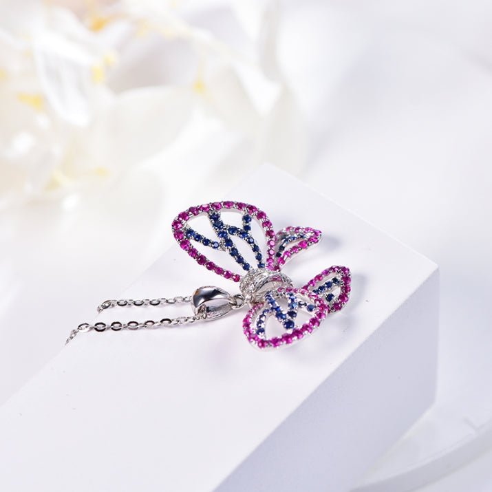 Wholesale 18K Gold Lab Created Ruby Sapphire Vintage Butterfly Pendant