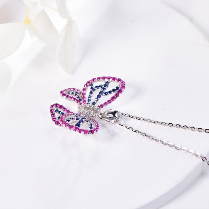 Wholesale 18K Gold Lab Created Ruby Sapphire Vintage Butterfly Pendant