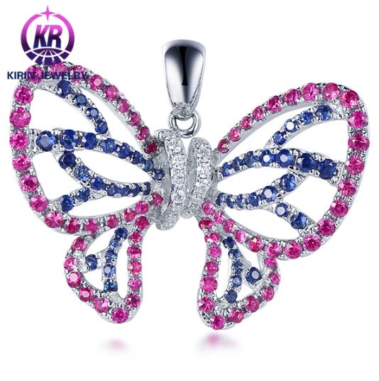 Wholesale 18K Gold Lab Created Ruby Sapphire Vintage Butterfly Pendant