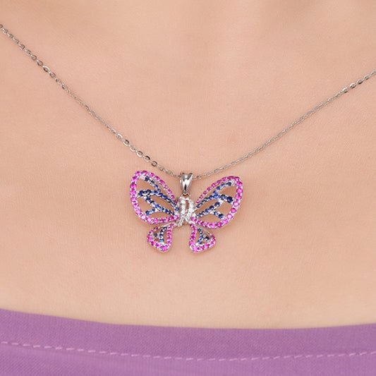 Wholesale 18K Gold Lab Created Ruby Sapphire Vintage Butterfly Pendant for Women