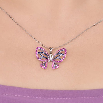 Wholesale 18K Gold Lab Created Ruby Sapphire Vintage Butterfly Pendant for Women