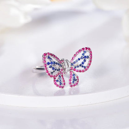 Wholesale 18K Gold Lab Created Ruby & Sapphire Vintage Butterfly Ring