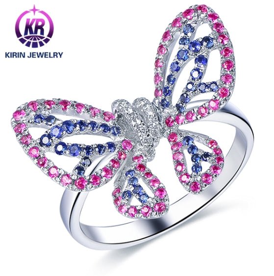 Wholesale 18K Gold Lab Created Ruby & Sapphire Vintage Butterfly Ring