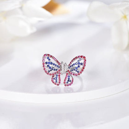 Wholesale 18K Gold Lab Created Ruby & Sapphire Vintage Butterfly Ring