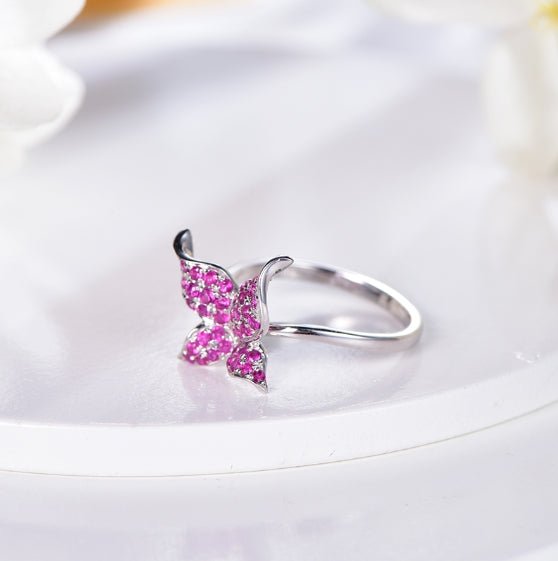 Wholesale 18K Gold Lab Created Ruby Statement Butterfly Wedding Ring