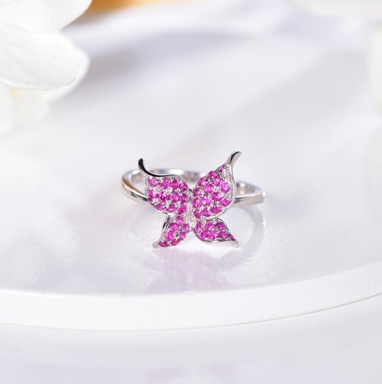 Wholesale 18K Gold Lab Created Ruby Statement Butterfly Wedding Ring