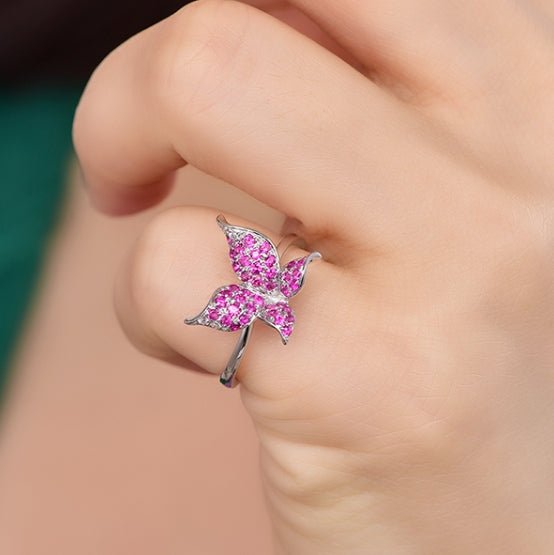 Wholesale 18K Gold Lab Created Ruby Statement Butterfly Wedding Ring for Women