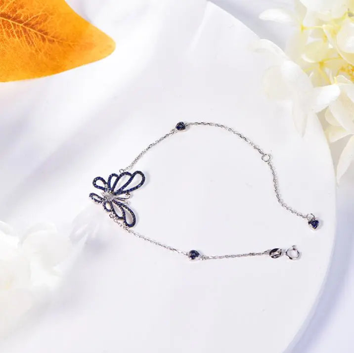 Wholesale 18K Gold Lab Created Sapphire Blue Butterfly Bracelet