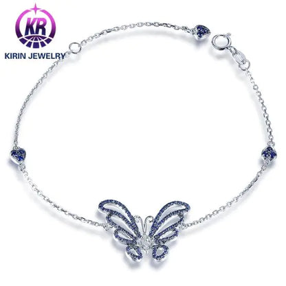 Wholesale 18K Gold Lab Created Sapphire Blue Butterfly Bracelet